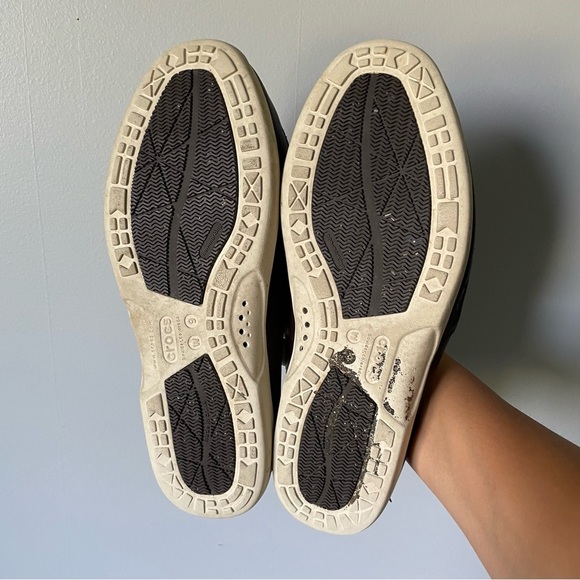Crocs Brown Leather Slip on Mules Boat Comfort Slides Size 9 - Picture 10 of 11